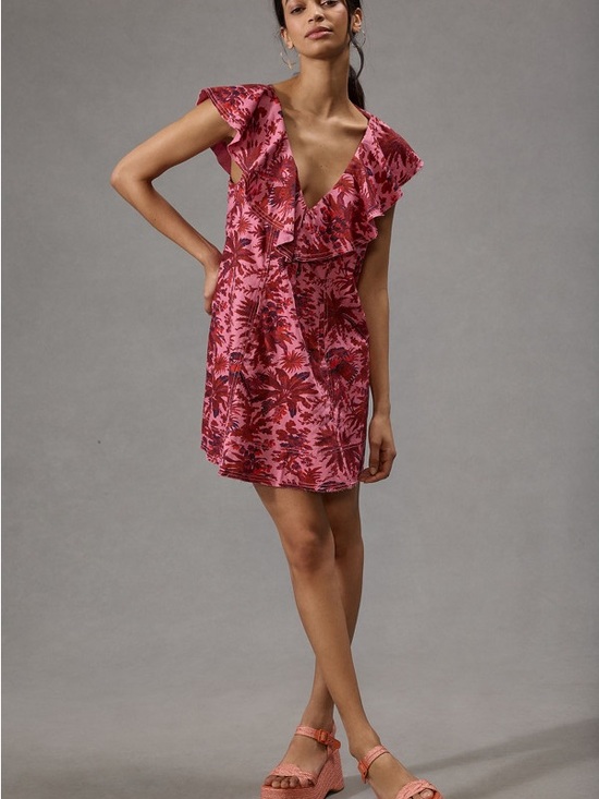 Anthropologie Dresses & Skirts - Pilcro/Anthropologie Pink and Red Floral Button-Front Dress